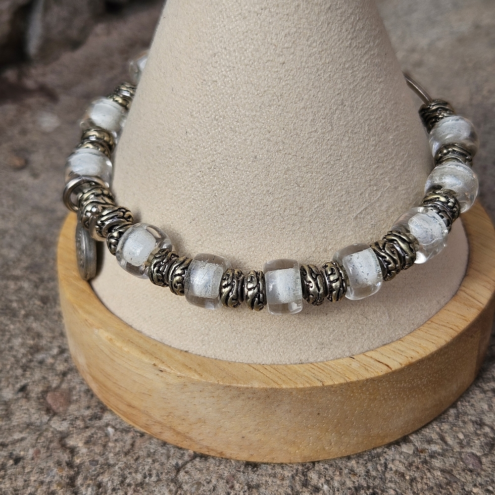Chubby Chico Charms White Silver Beaded Slider Bracelet